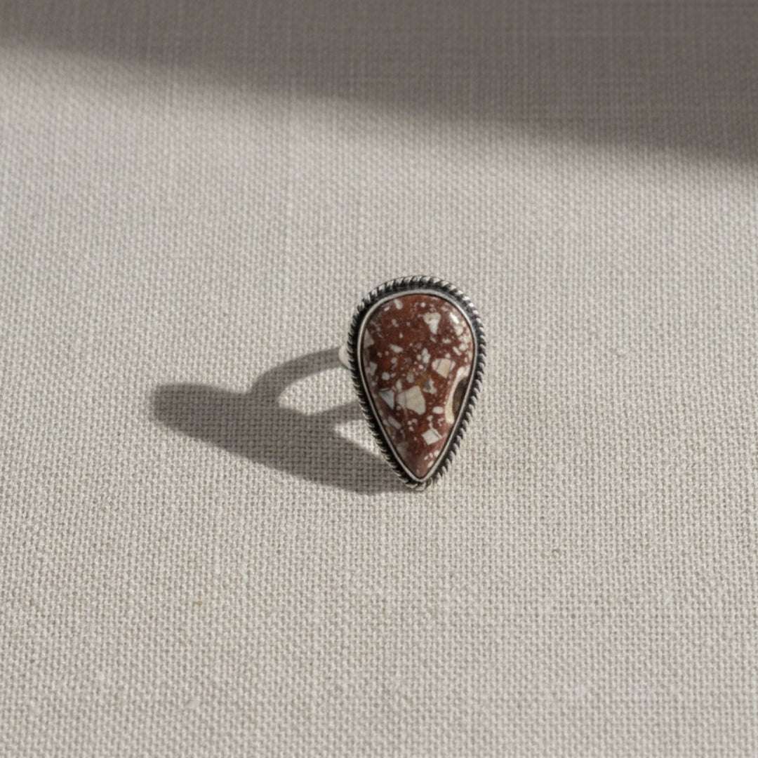 Teardrop Stone Oxidized Finger Ring – Handcrafted Vintage Style