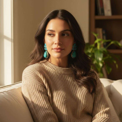 Oxidized Turquoise Blue Dangling Earrings