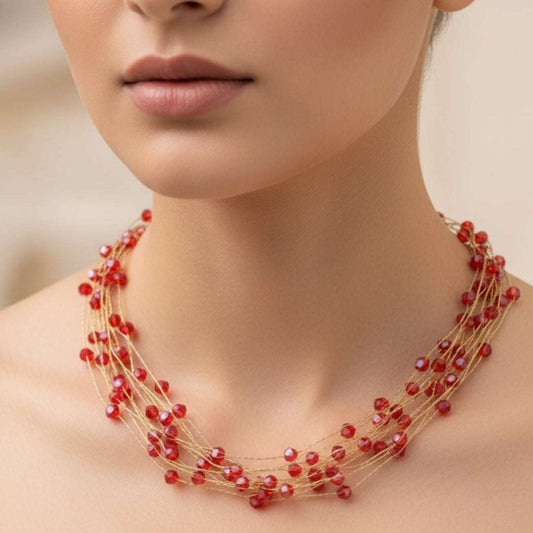 Anti-Tarnish Red Bead Multi-Strand Necklace