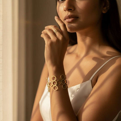 Gold Plated Combo Bracelet & Ring | Modern Statement Set