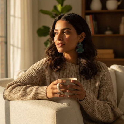 Oxidized Green Stone Oval Stud Earrings