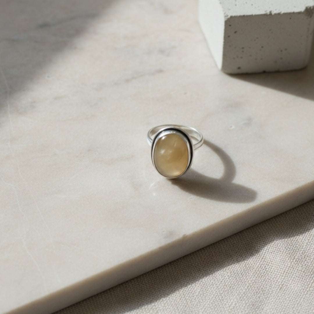 Oxidized Silver Statement Ring with Oval Stone