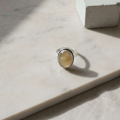 Oxidized Silver Statement Ring with Oval Stone