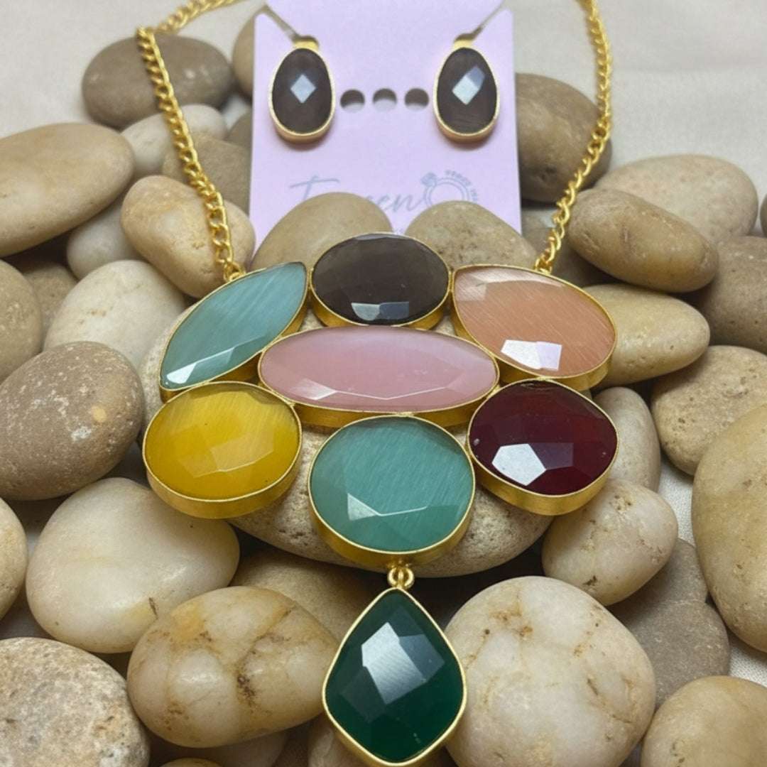 Multicolor Statement Necklace & Earrings Set