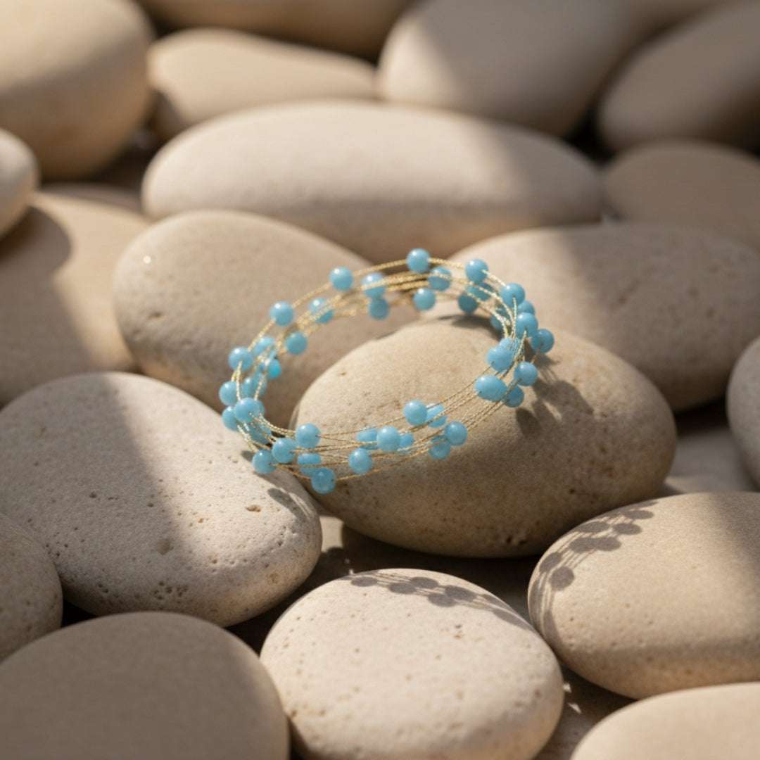 Handmade Turquoise Beaded Gold Bracelet – Elegant Multi-Strand Jewelry