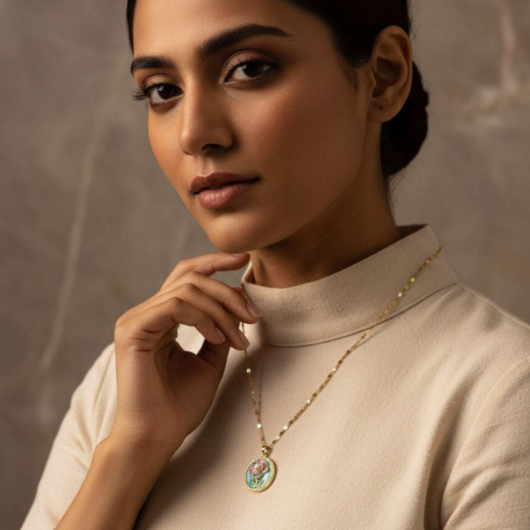 Anti-Tarnish Pastel Floral Medallion Pendant