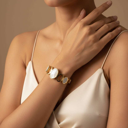 Anti-Tarnish Gold Bracelet | White Stone & Crystal Designer Bangle