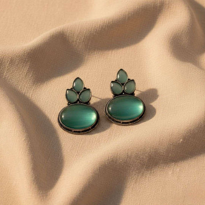 Oxidized Sky Blue Stone Stud Earrings