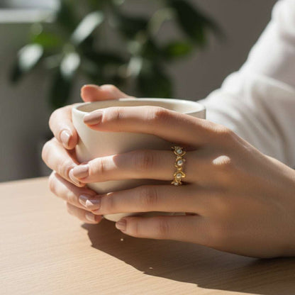 Dainty Floral Pearl Wrap Ring