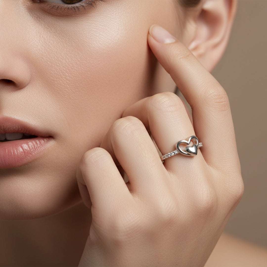 Double Heart Silver Plated Ring