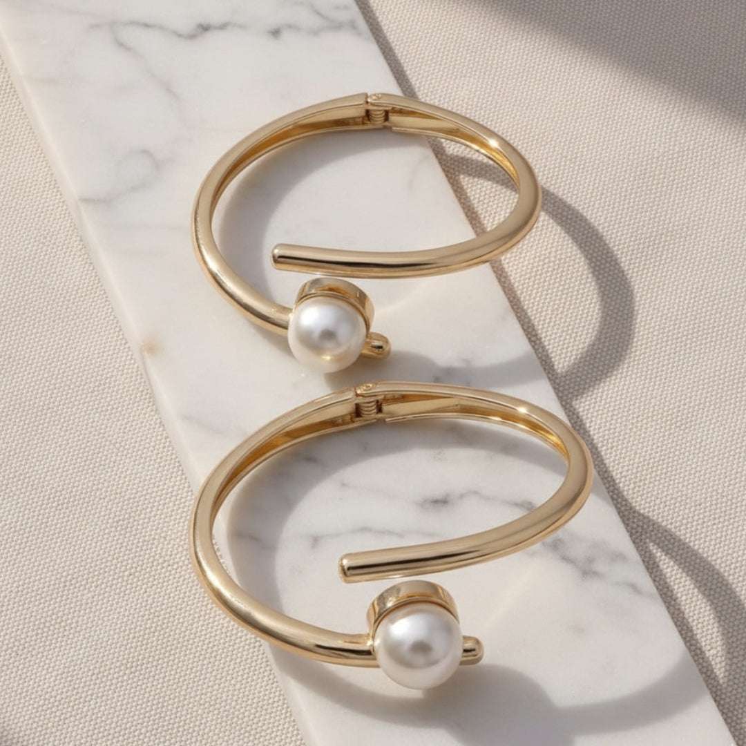 Minimalist Gold Pearl Open Bracelet | Modern Chic Bangle