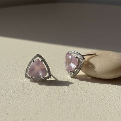 American Diamond Trillion Cut Pink Stud Earrings