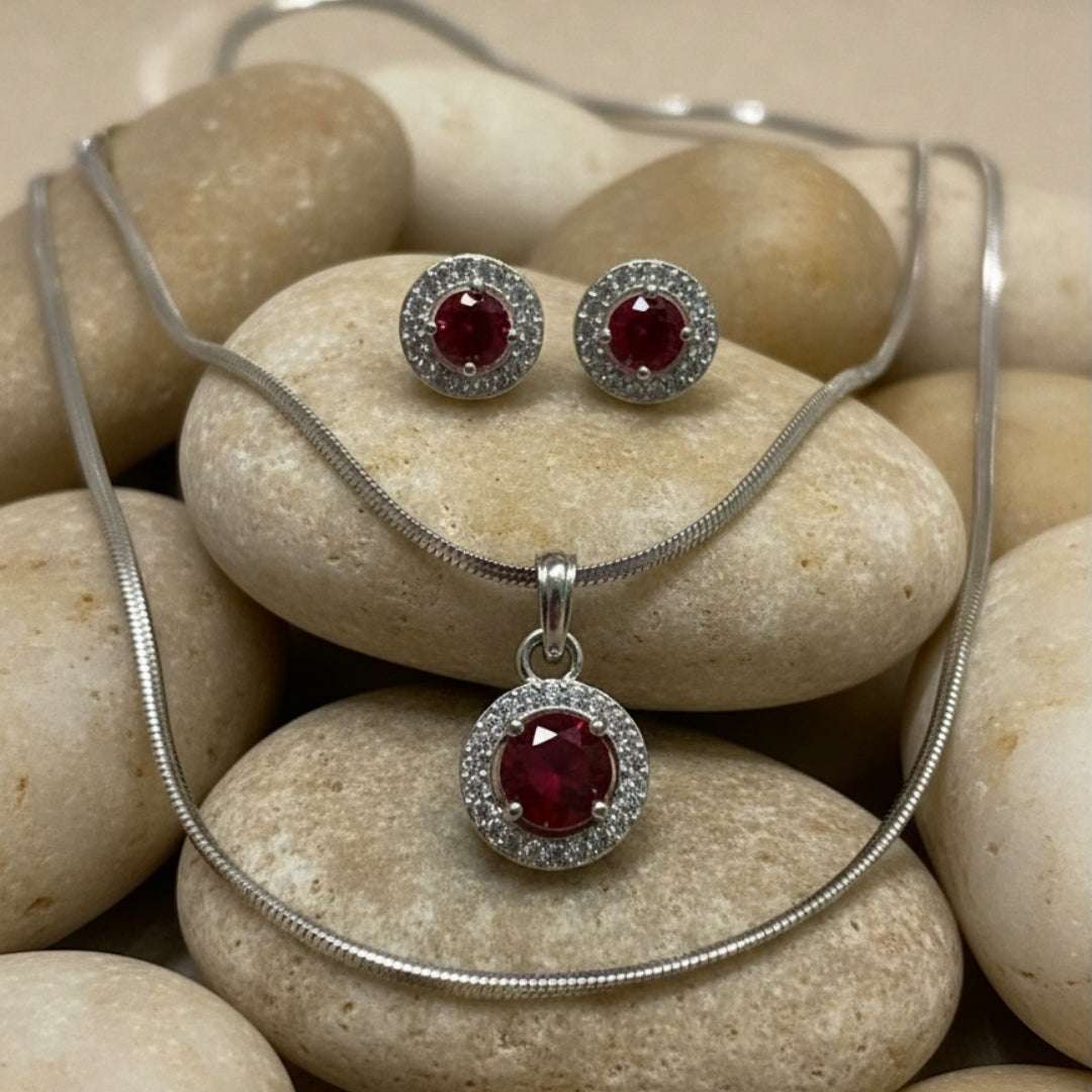 Ruby American Diamond Pendant Necklace