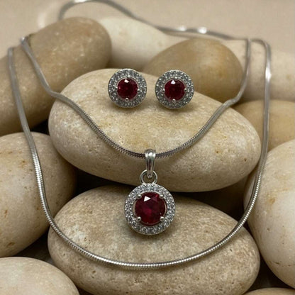 Ruby American Diamond Pendant Necklace