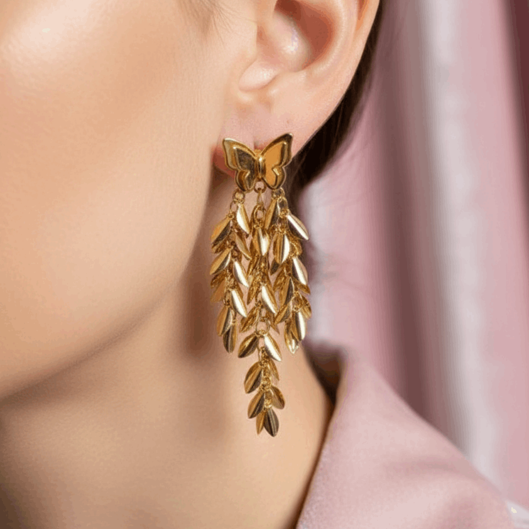 Gold Butterfly Tassel Earrings