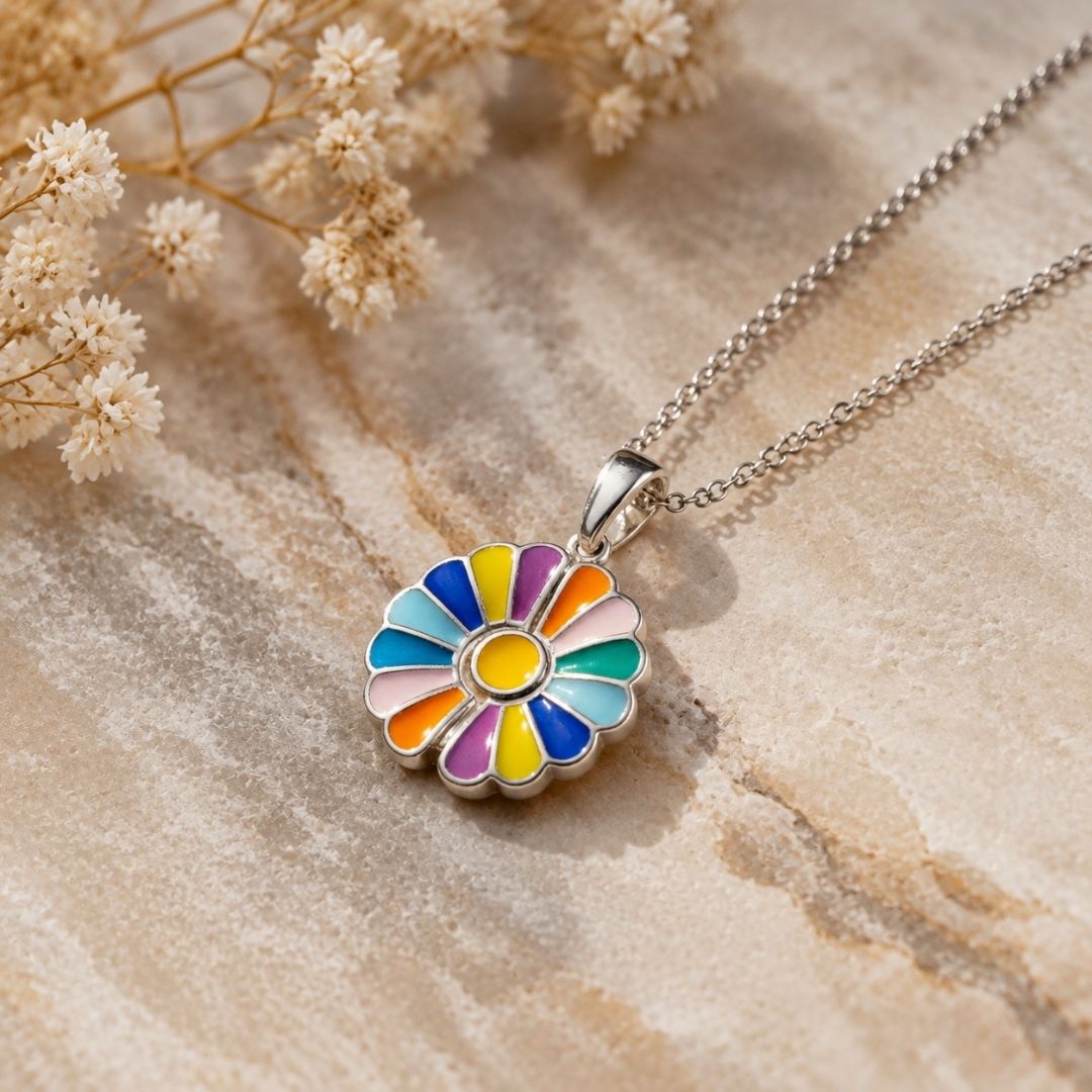 Vivid Multicolor Anti-Tarnish Flower Pendant Necklace