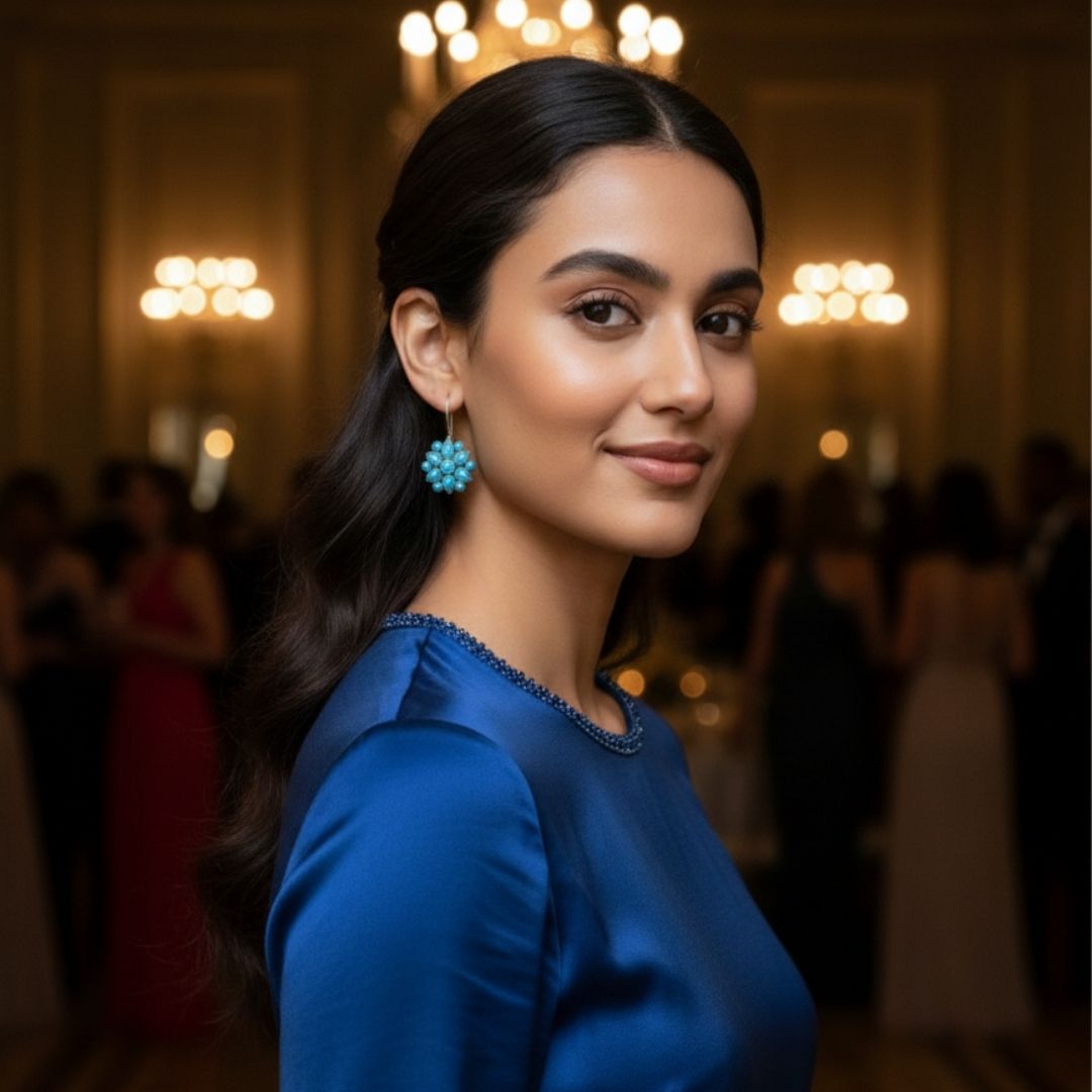 Turquoise Floral Drop Earrings – Statement Flower Jewelry