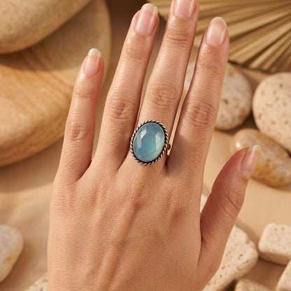 Vintage Lapis Sky Blue Stone Silver Ring