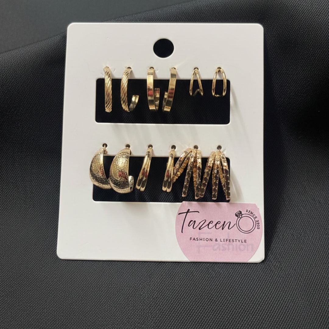 Gold Hoop Earrings Set – 6-Pair Textured & Classic Everyday Hoops