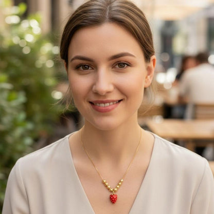 Minimal Gold Chain Strawberry Pendant Necklace