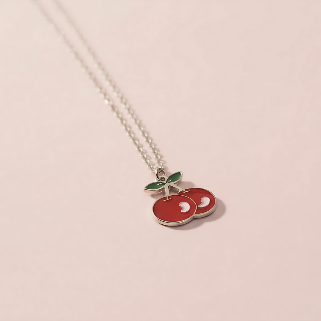 Cherry Red Kids Pendant Necklace – Enamel Fruit Charm