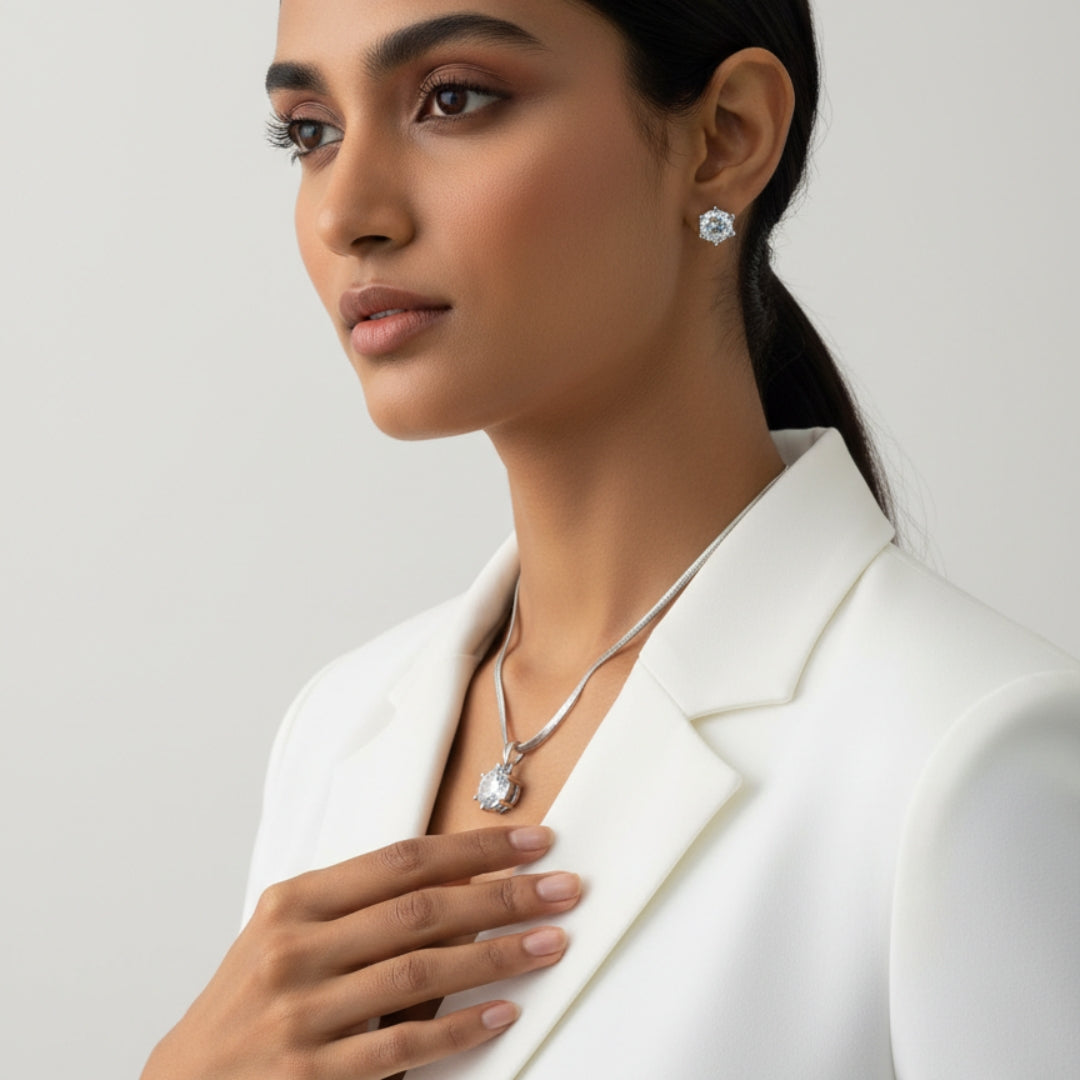 Elegant Solitaire American Diamond Necklace Set