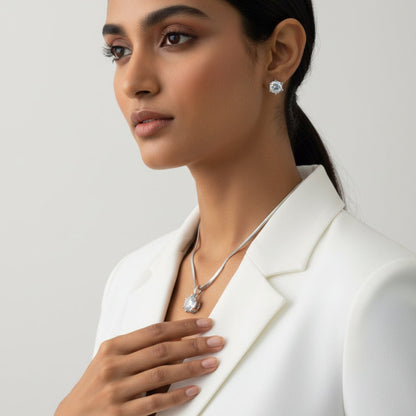 Elegant Solitaire American Diamond Necklace Set