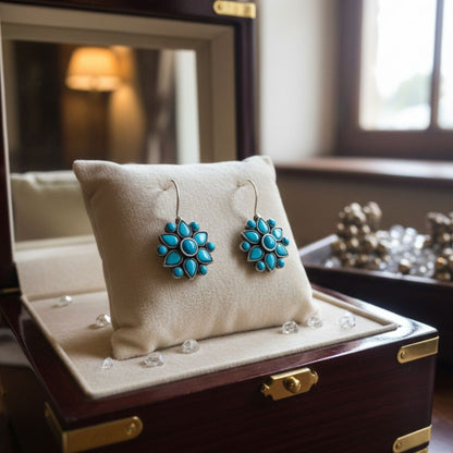 Turquoise Floral Drop Earrings – Statement Flower Jewelry