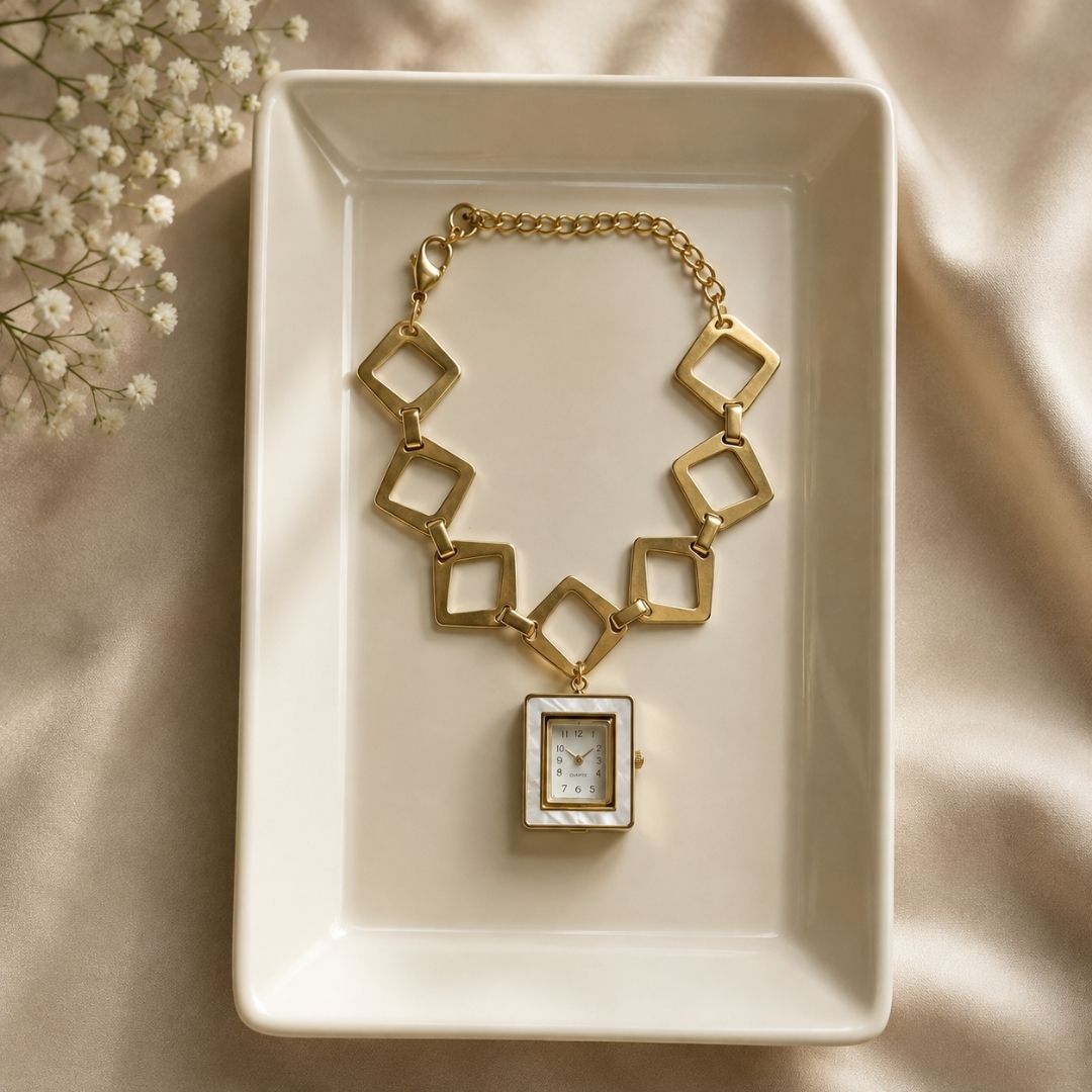 Minimal Square Dial Bracelet Watch – Gold Finish