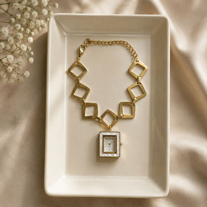 Minimal Square Dial Bracelet Watch – Gold Finish