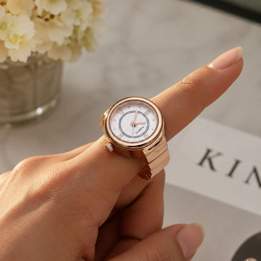 Classic Rose Gold Finger Watch | Roman Dial Adjustable Ring