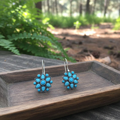 Turquoise Floral Drop Earrings – Statement Flower Jewelry