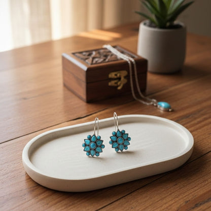 Turquoise Floral Drop Earrings – Statement Flower Jewelry