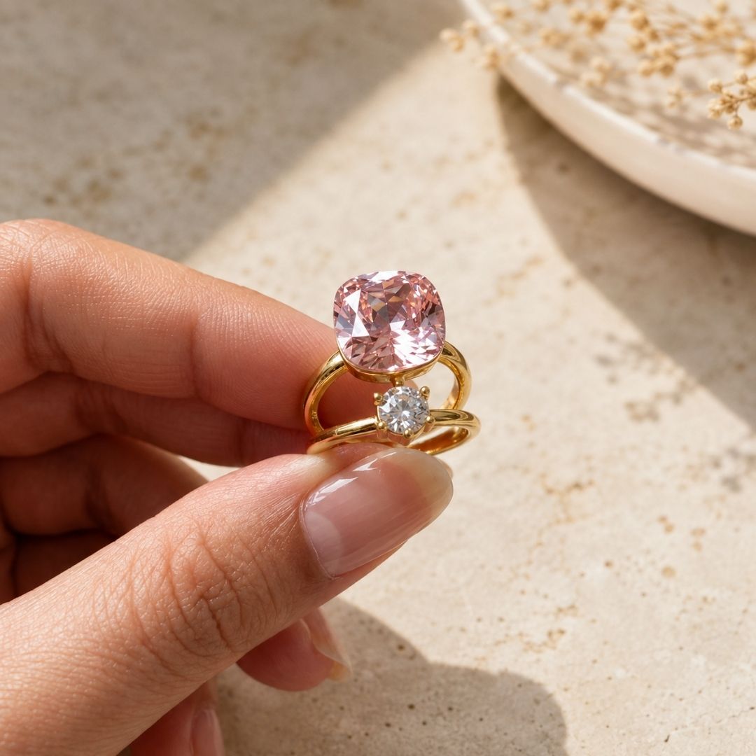 Blush Radiance Double Crystal Ring