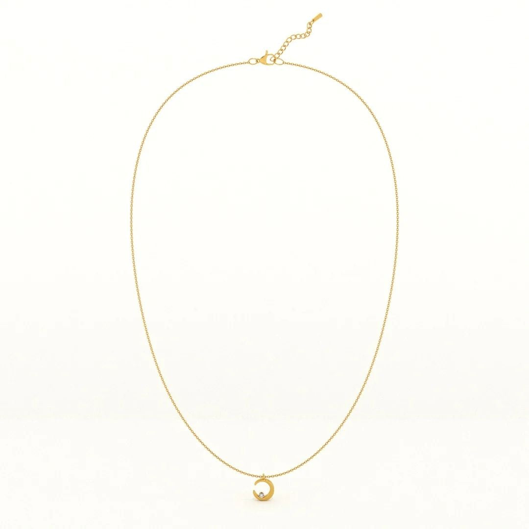 Minimal Gold Crescent Moon Pendant Necklace