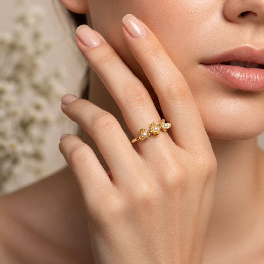 Dainty Floral Pearl Wrap Ring