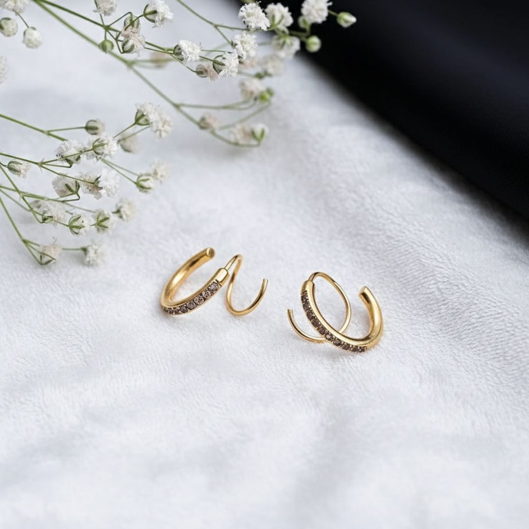 Anti-Tarnish 18K Gold Plated Diamond-Style Hoop Earrings