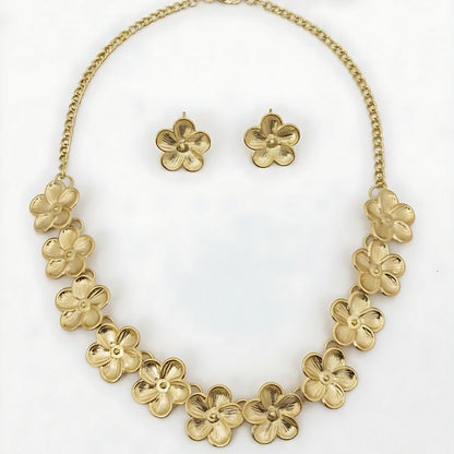 Gold Plated Floral Necklace Set with Earrings