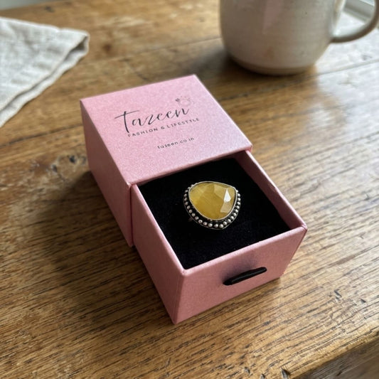 Oxidised Yellow Stone Statement Ring – Vintage Handcrafted Design