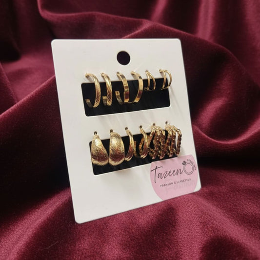 Gold Hoop Earrings Set – 6-Pair Textured & Classic Everyday Hoops