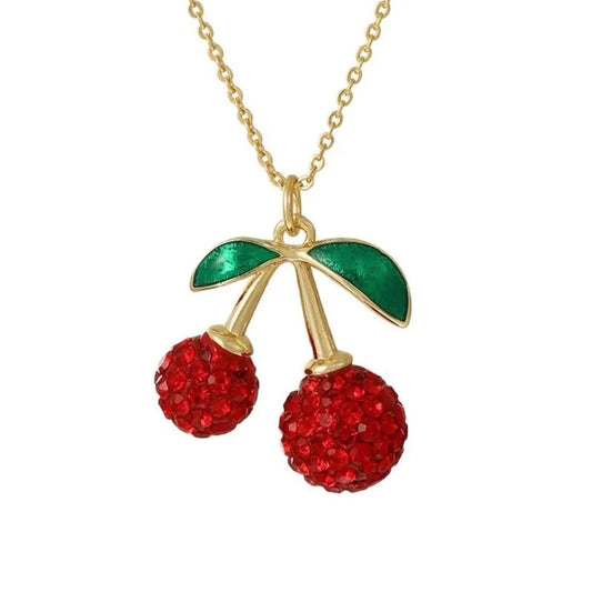 Cherry Red Crystal Pendant Necklace for Women | Gold Finish Cute Pendant