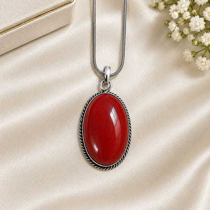 Red Oval Gemstone Pendant Necklace