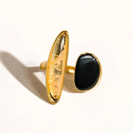 Brass 18K Gold-Plated Natural Stone Irregular Open Ring