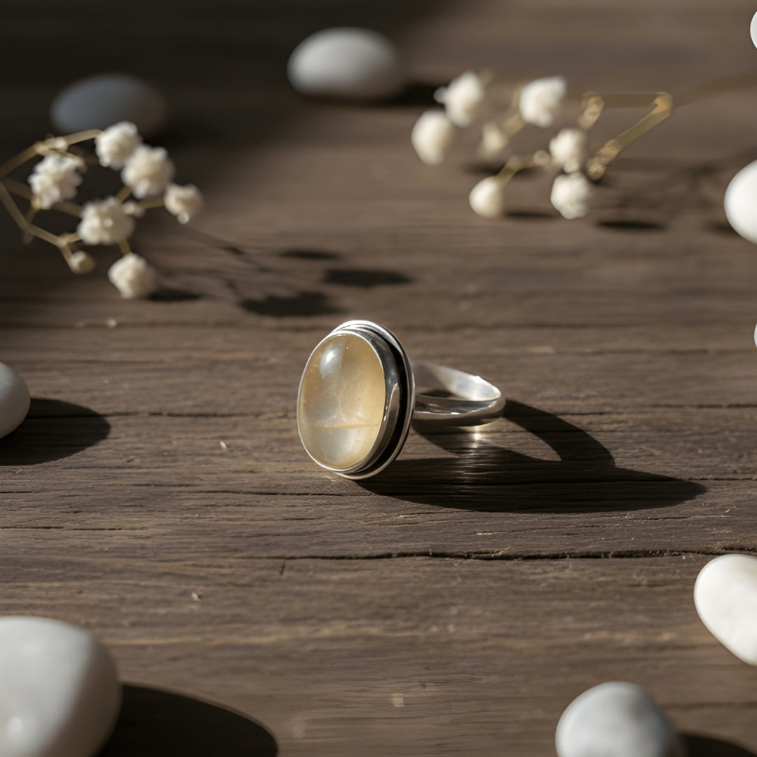 Oxidized Silver Statement Ring with Oval Stone