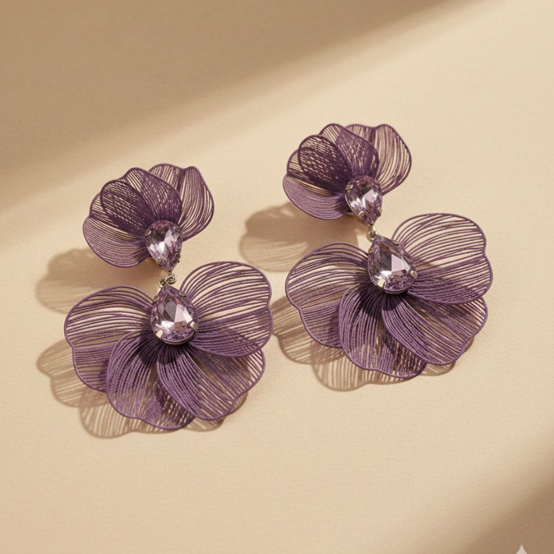 Lavender Floral Statement Earrings for Women – Lightweight Party Wear Earrings for Girls