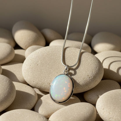 Moonlight Opal Oval Pendant Necklace