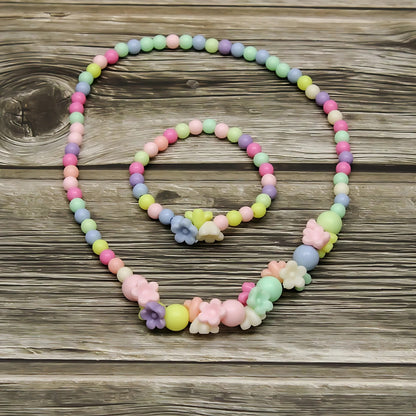 Kids Rainbow Flower Bead Necklace & Bracelet Set