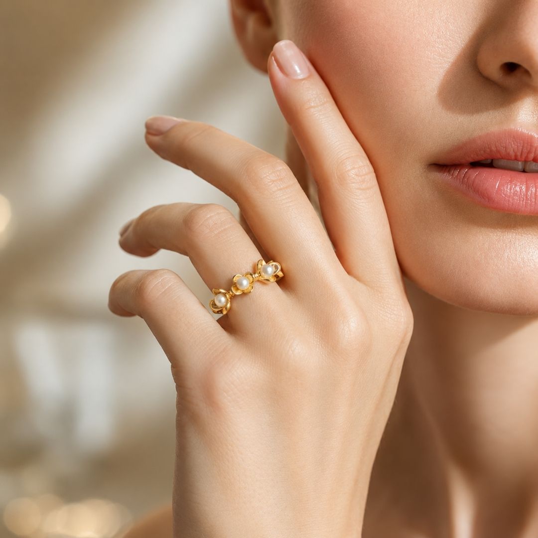 Dainty Floral Pearl Wrap Ring