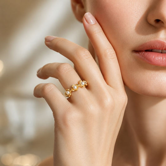 Dainty Floral Pearl Wrap Ring