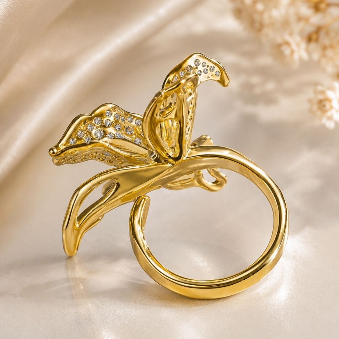 18KT Gold-Plated Stone-Studded Adjustable Finger Ring